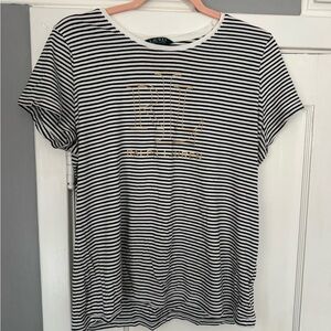 Polo Ralph Lauren Black and White Striped Tee with Gold Logo